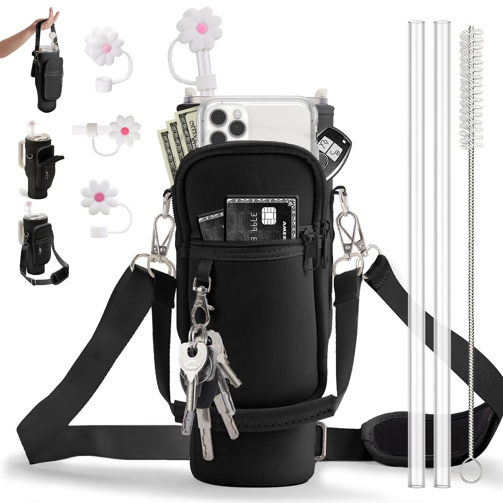 

Сумка-переноска для бутылки с водой FZCSPEED, держатель для бутылки на 32 унции/40 унций, регулируемый плечевой ремень, 2 кармана