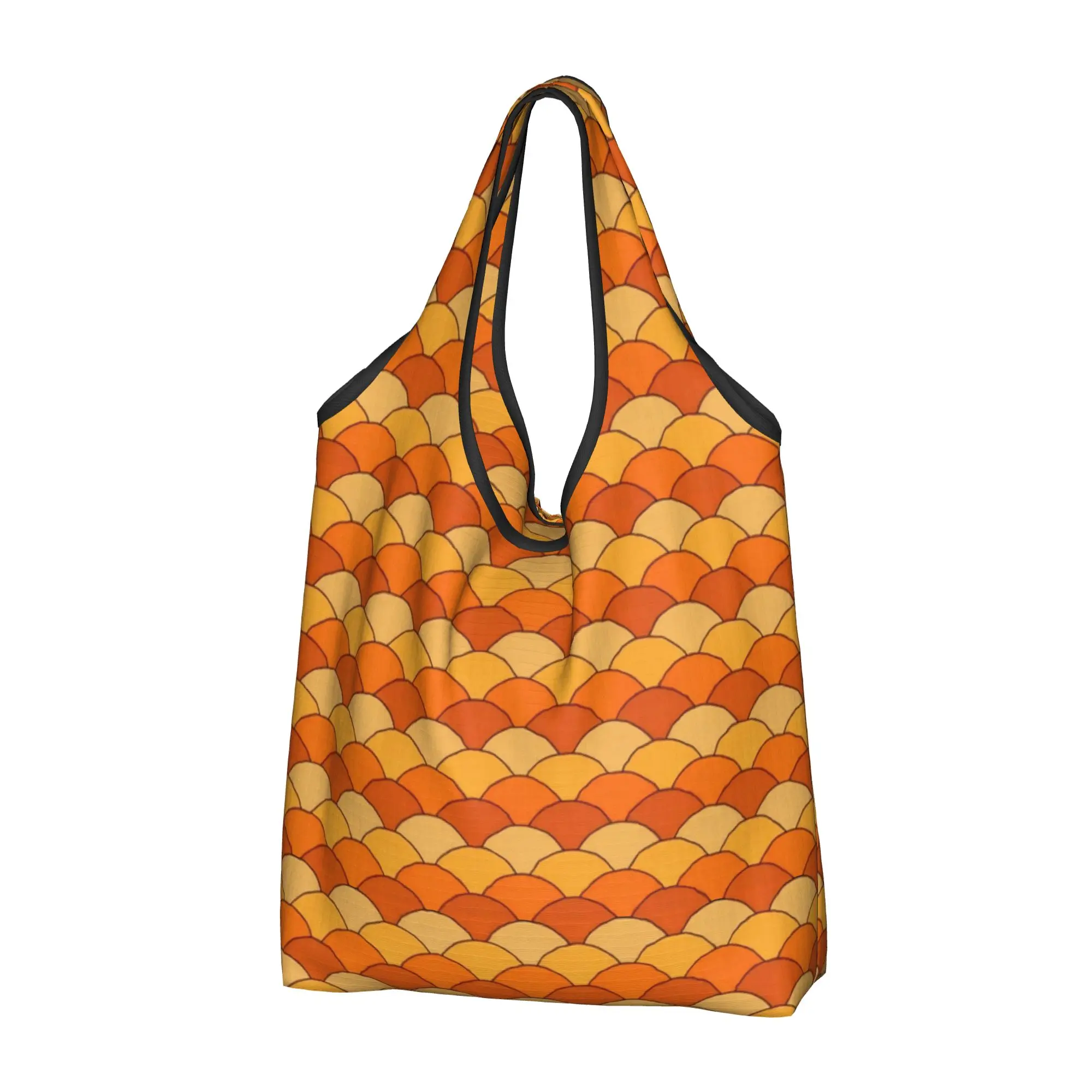Fashion Print Scallop Fish Scale Japane Geometric S-Seigaiha  Tote Shopping Bag Portable Shoulder Shopper  Handbag