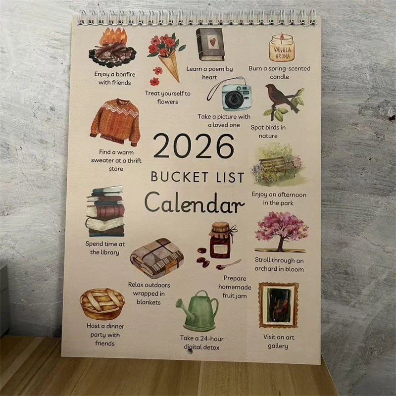 2026 Elenco dei secchi Calendario Appeso a parete Planner Inspirational Goal Tracker per donne Coppie Adolescenti Home Office Regalo di Capodanno