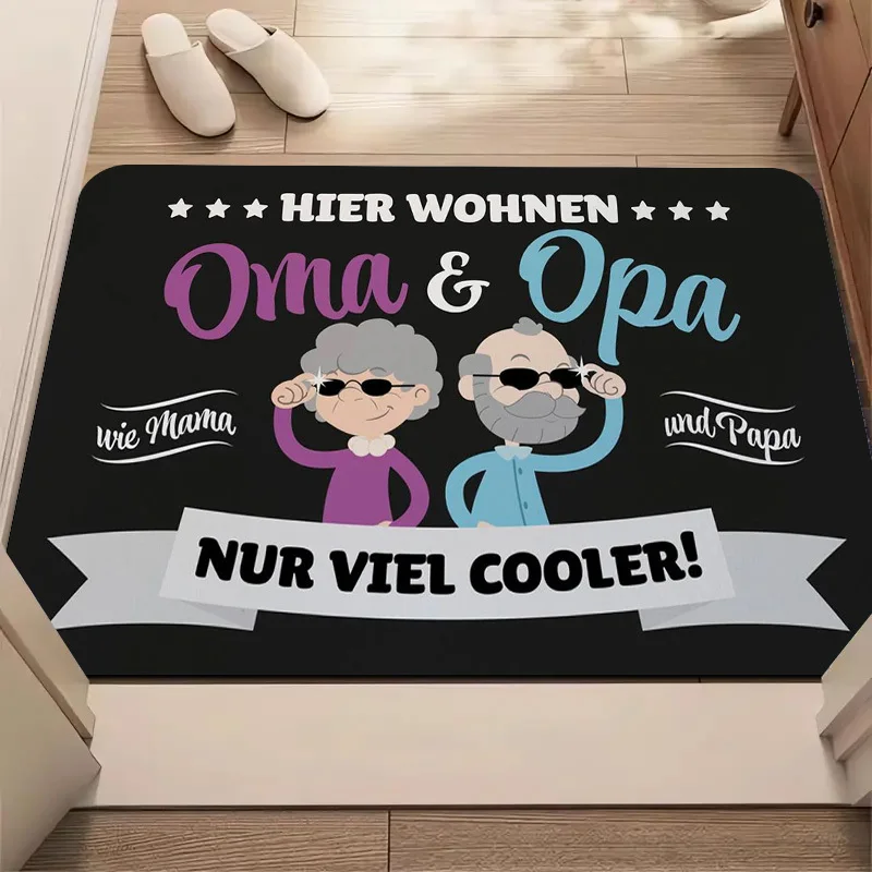 Funny German Language Grandparents Theme Runner Rug, Cool Grandma and Grandpa Slogan Non-Slip Carpet, Decorative Floor Mat
