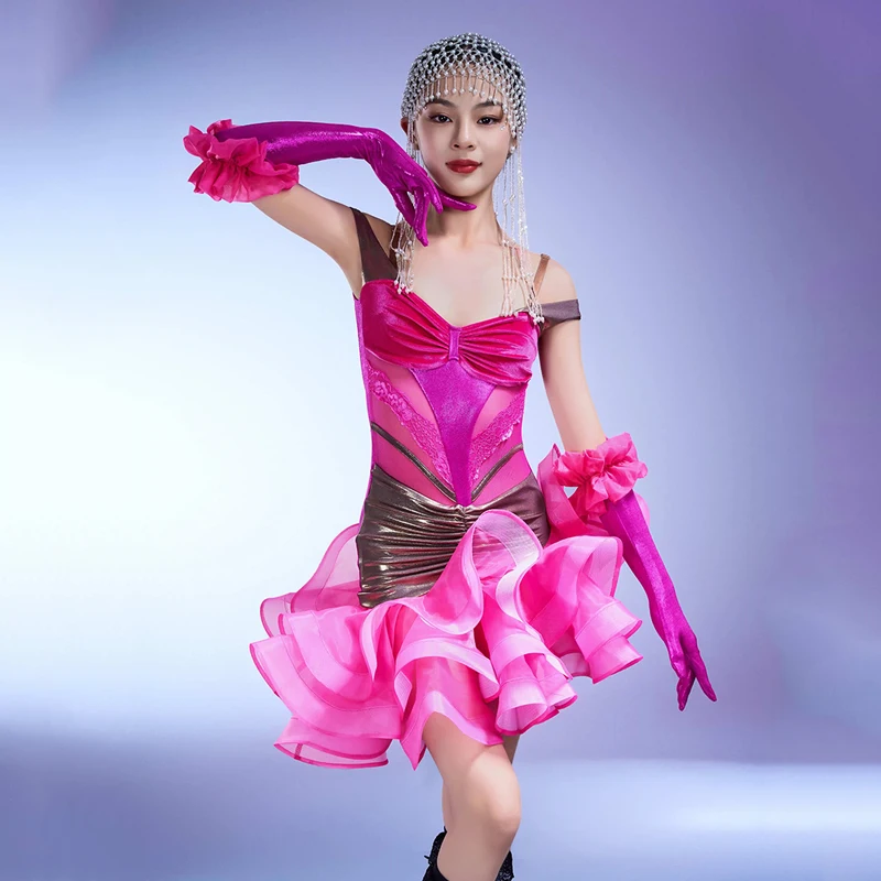 High-End Latin Dance Competition Dress For Girls Sling Fish Bone Skirt Chacha Rumba Tango Children Latin Dance Dresses DQS17241