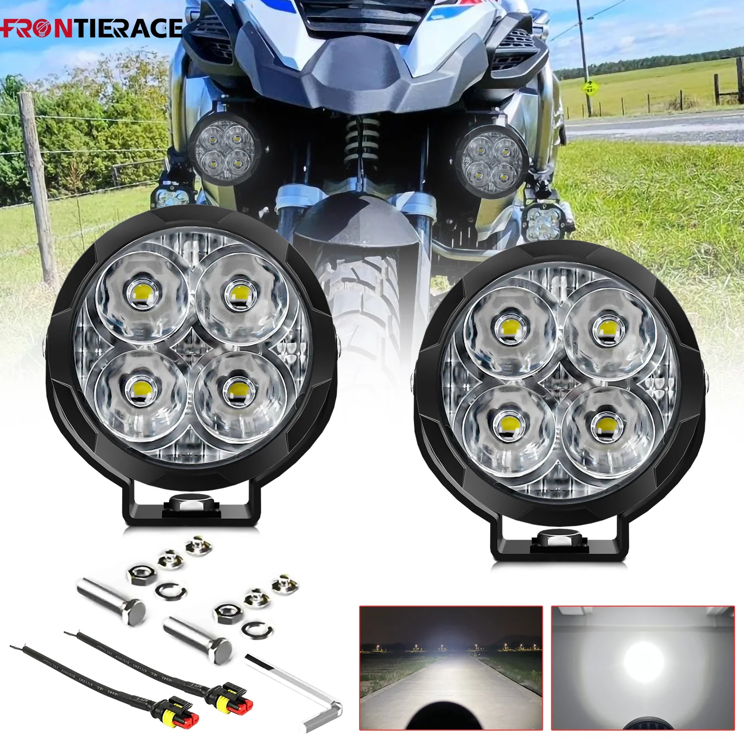 High Power Motorcycle Headlights Led Work Fog Driving Lights Bar Super Brighter 400W 6000K for ATV Truck Dirt Bike SUV UTV