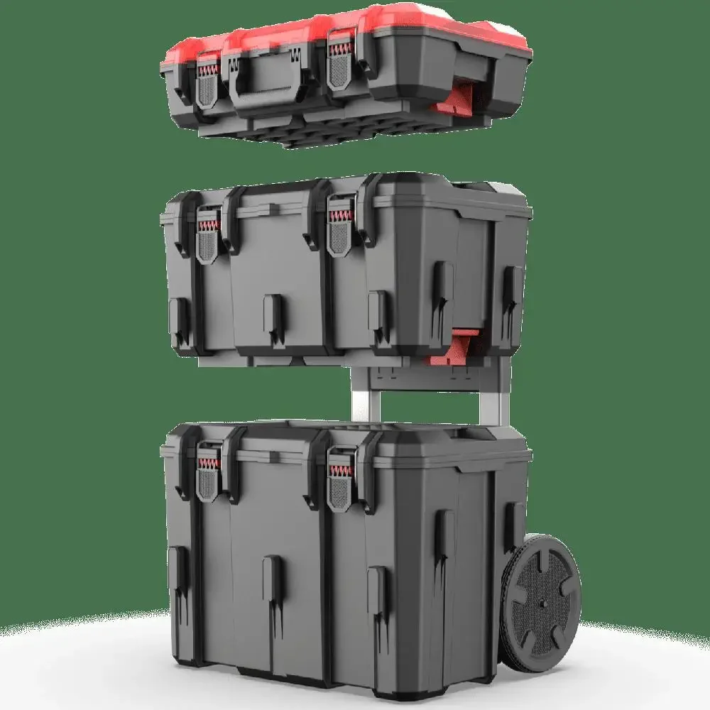 Modular Rolling Toolbox System Black Heavy Duty Stack IP65 Cleat Compatible Rugged Durable Organizer Toolbox Set Impact