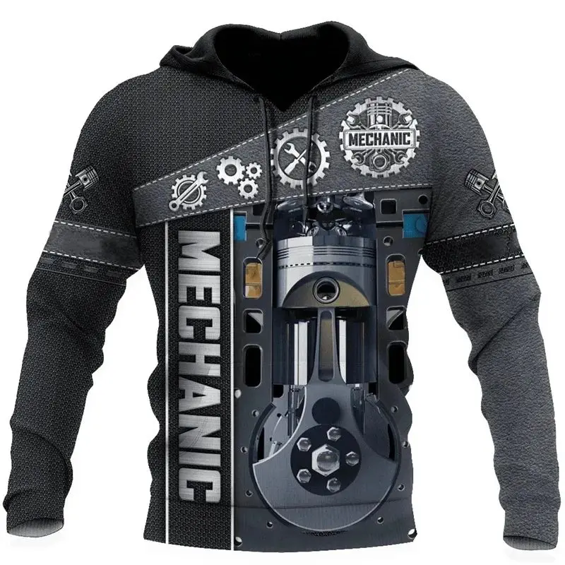 Stylish Men Mechanical Tool Patterns Interesting Creative 3d Printed Str Eet Personality Hoodie Casual Breathable Loose Top