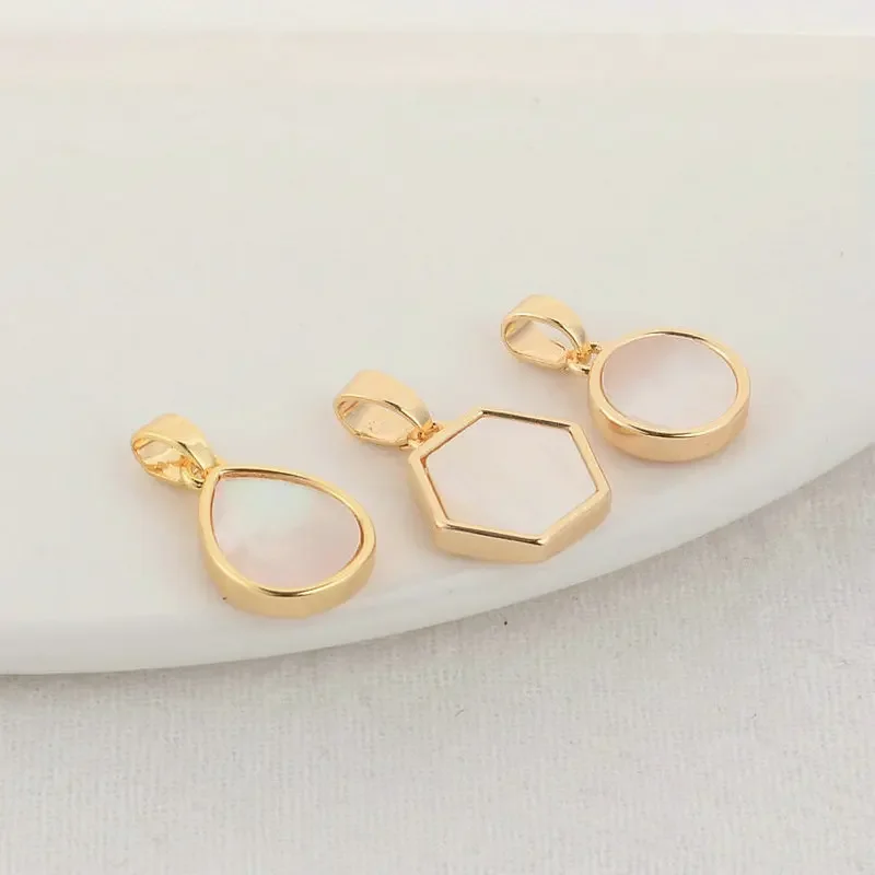 14K Gold Color Plated and Sheel Drop Round Shape Charms Pendants Jewelry Making Supplies Diy Accessories