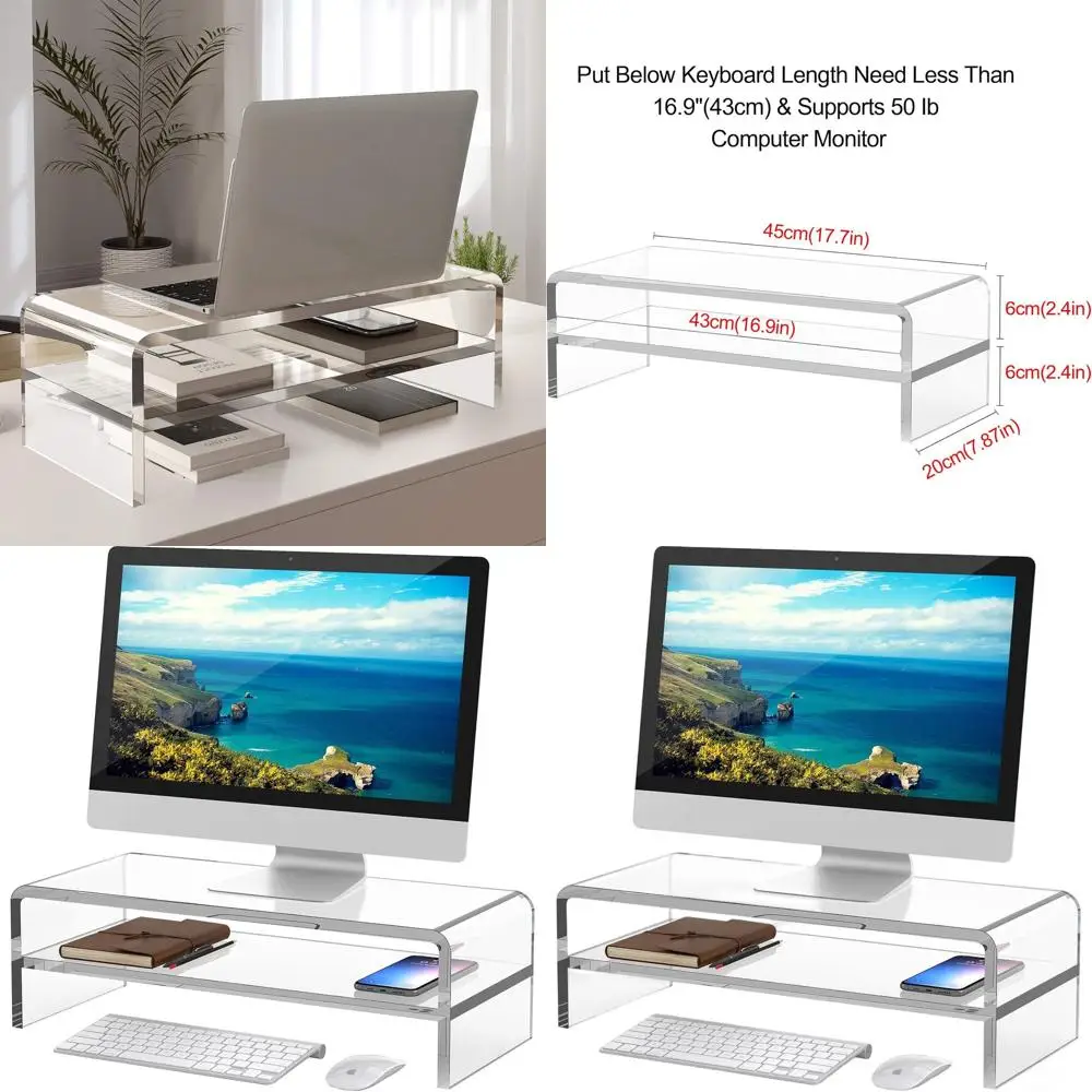 

Acrylic Monitor Stand,2 Tiers Computer Monitor Riser(18x8x5.5 inches),Computer Stand/Monitor Riser for Office,School,Home,Laptop