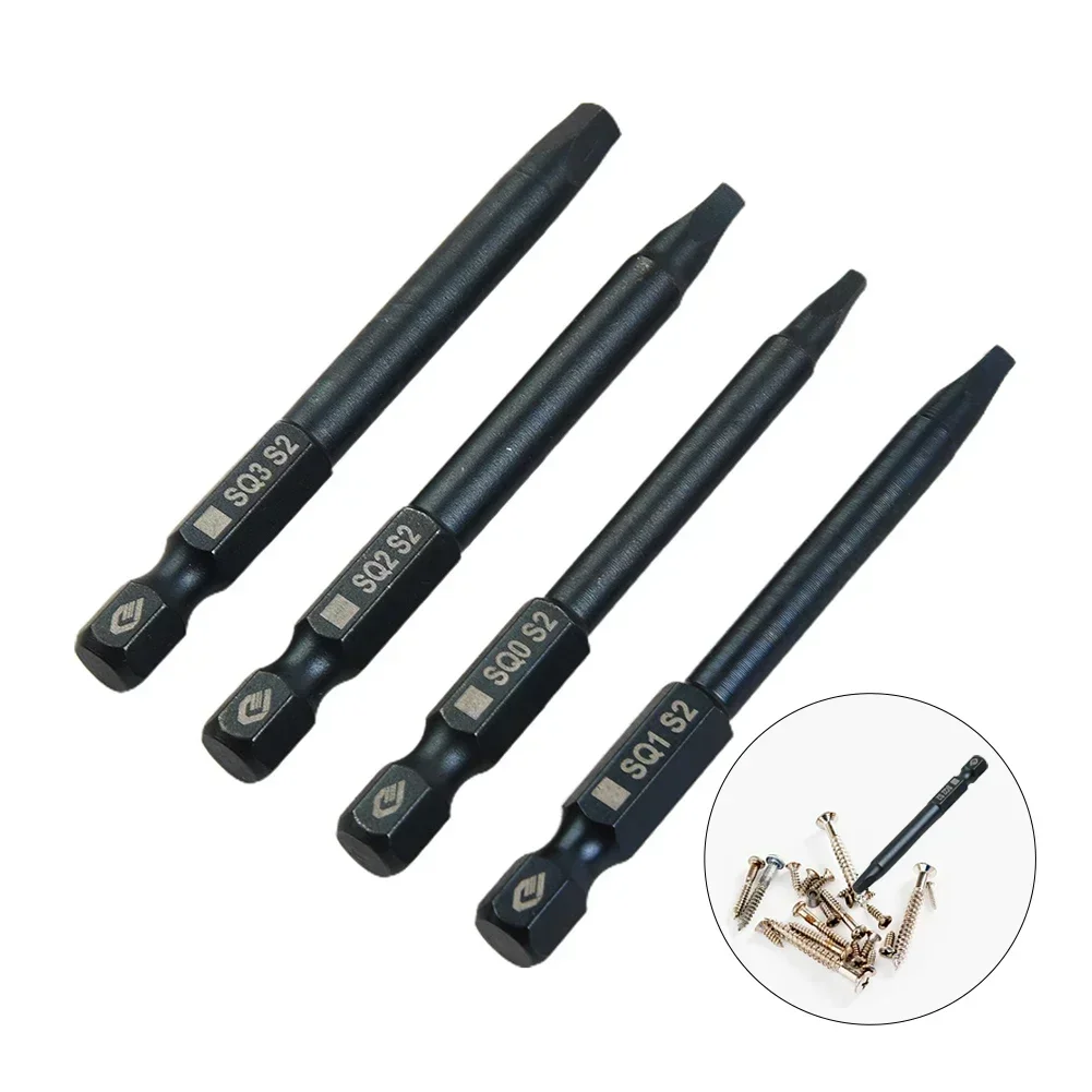 

4 PCS Magnetic Screwdriver Bits Set 6.35mm 1/4In Hex Quick Release Shank 65mm SQ0 SQ1 SQ2 Square Head Wrench Electric Drill Bits