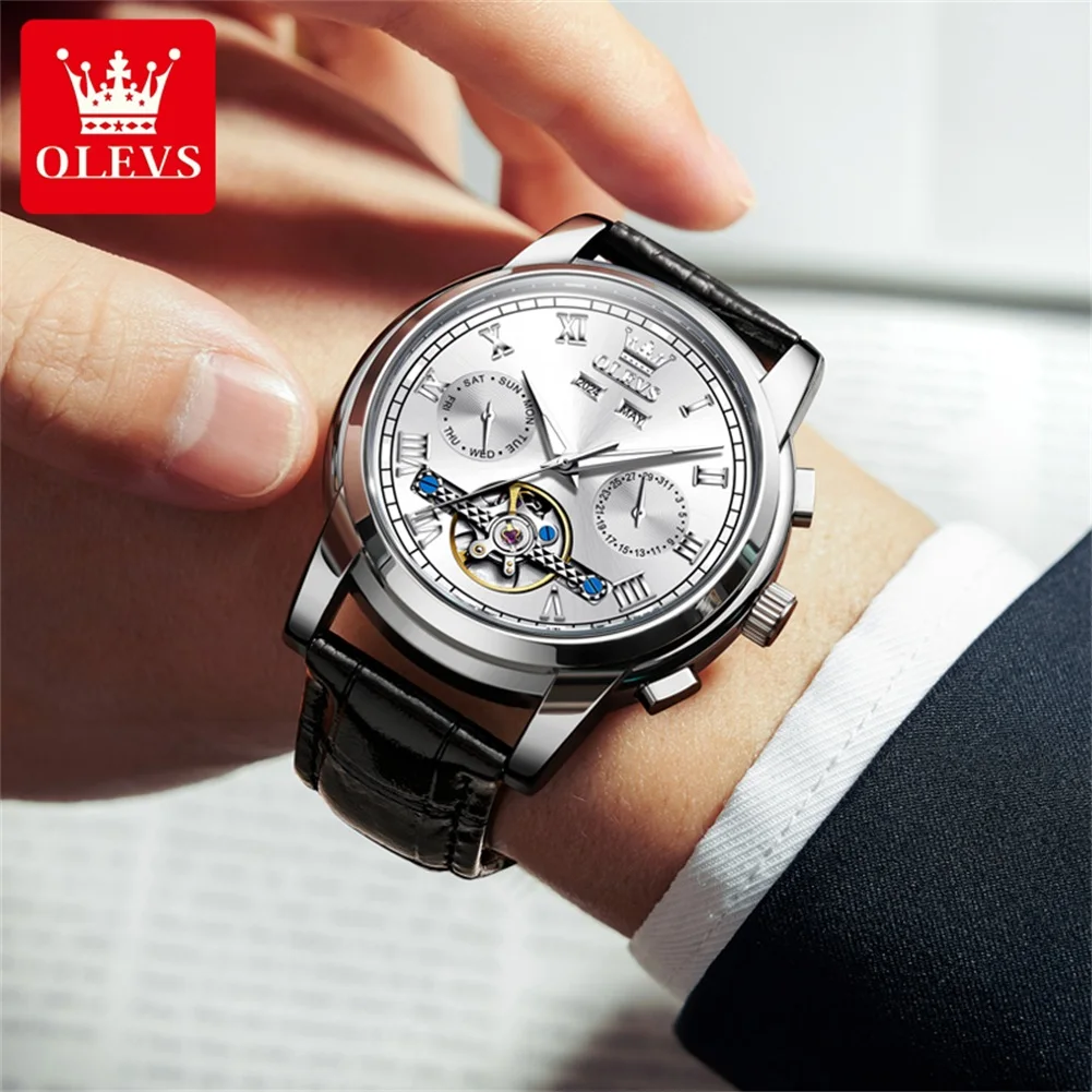 OLEVS Luxury Men\'s Watches Business Fashion Original Automatic Mechanical Wristwatch Waterproof Compelet Calendar Watch for Man