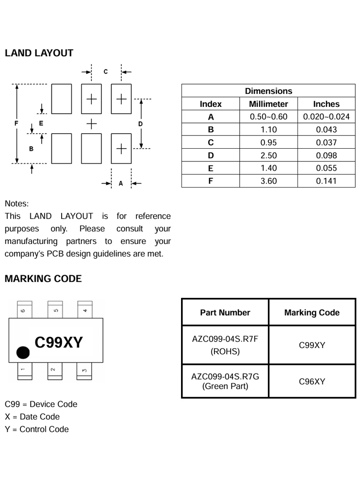 AZC099-04S.R7G SOT23-6 Capacitance ESD Protection Array LOW For High Speed Data Interfaces Static surge protection chip TVS ESD