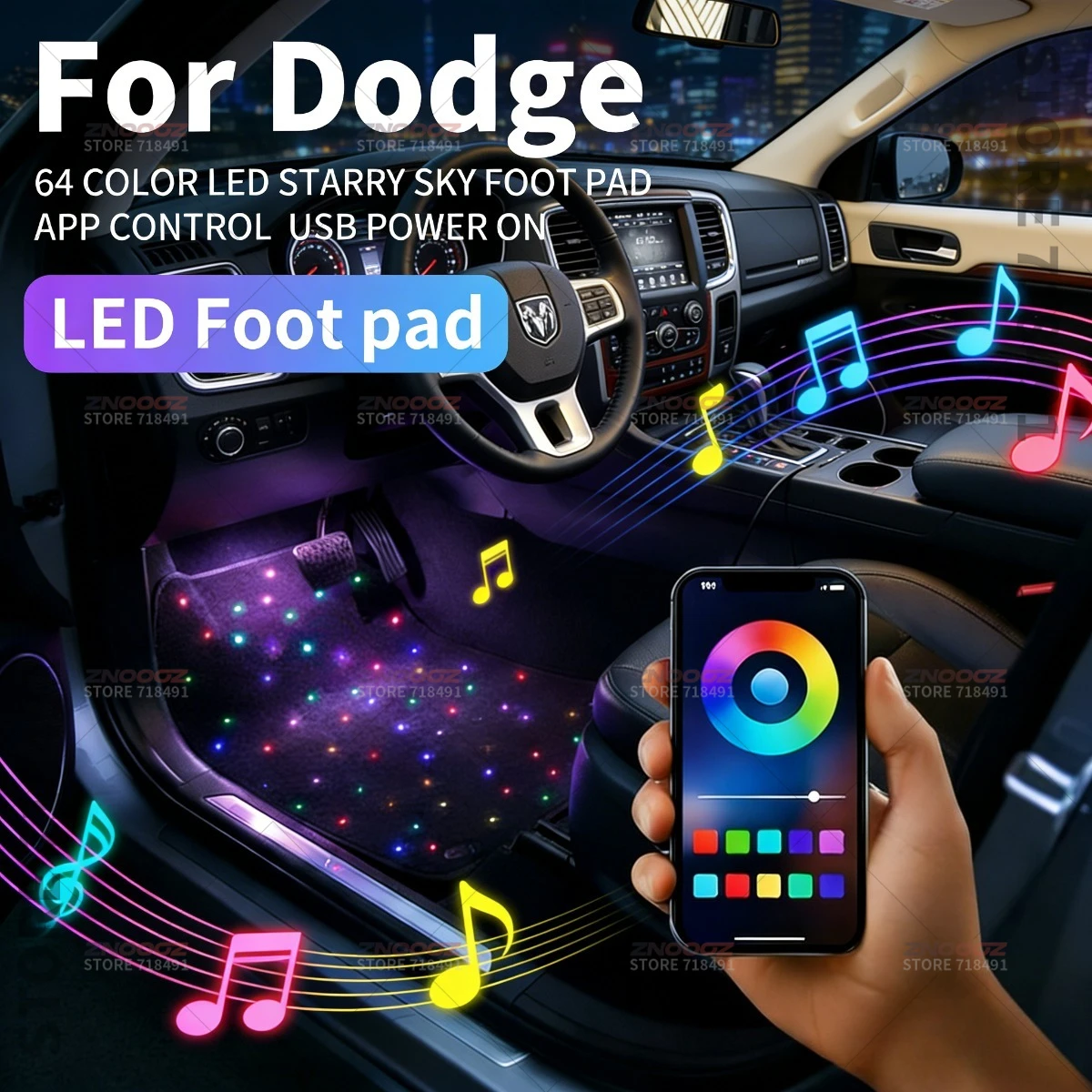 Para Dodge Challenger cargador Durango Hornet Ram 1500 USB coche LED cielo estrellado alfombrilla para pies DIY se puede cortar