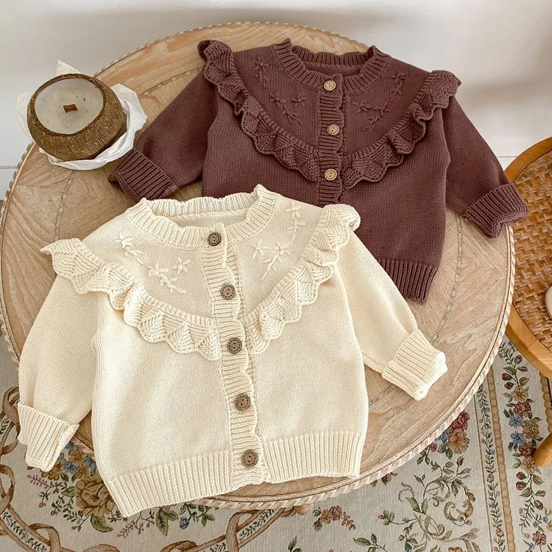 2024 New Autumn Baby Girl Clothing Infant Baby Girls Knitting Cardigan Long Sleeved Solid Color Newborn Baby Sweater
