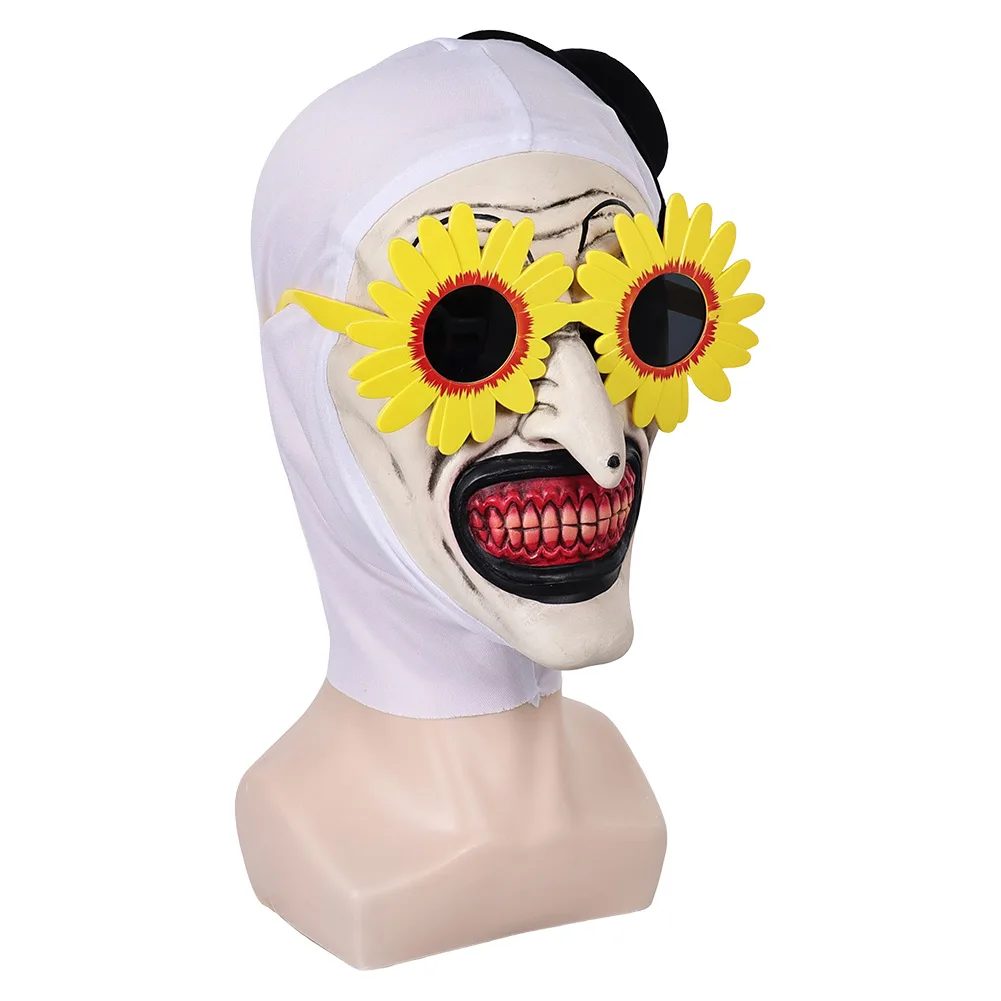 Terrifier 3 Cosplay Art the Clown Horror Mask occhiali da girasole copricapo corno Prop Halloween Carnival Costume accessori