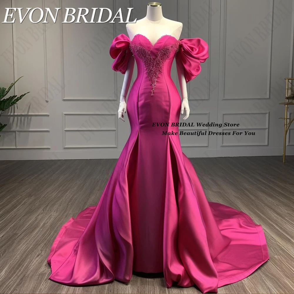 EVON BRIDAL Fuschia Vestidos De Noite Formal Querida Fora Do Ombro Vestidos De Festa Arábia Saudita Mulheres abendkleider elegante Personalizado vestido de noite castanho vermelho oficial doce vestido de festa de ombro