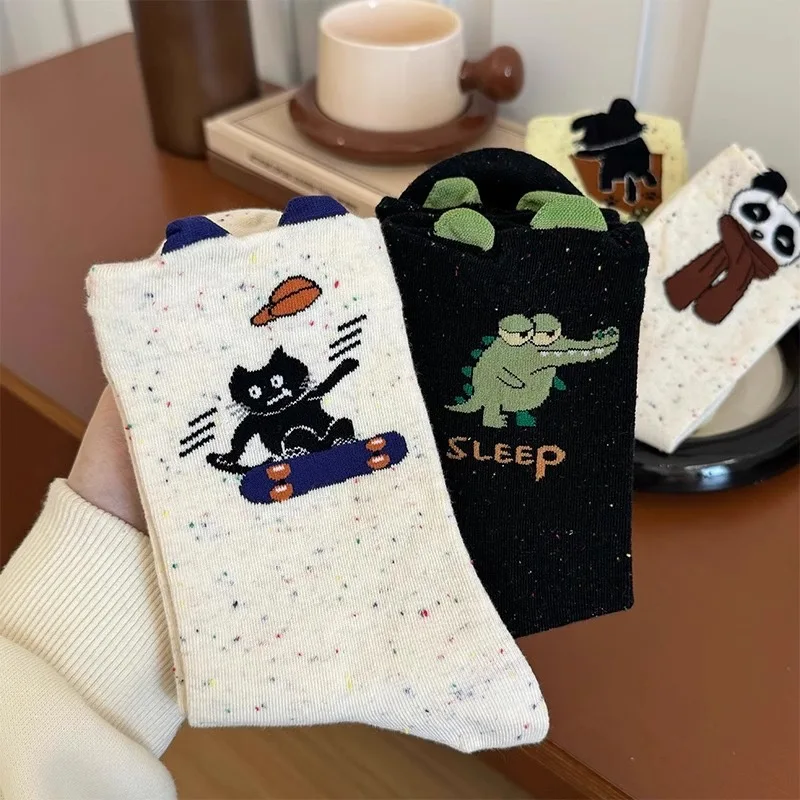 Korea Japanese INS Cotton Funny Cartoon Cat Panda Women Lovely Socks Street Skateboard Girls Casual Cute Calcetines Sox winter