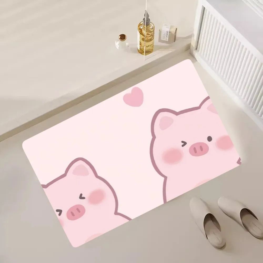 Cartoon LULU Pig Cute Floor Mat Bedroom Kitchen Door Bath House Super Absorbent Foot Non-slip