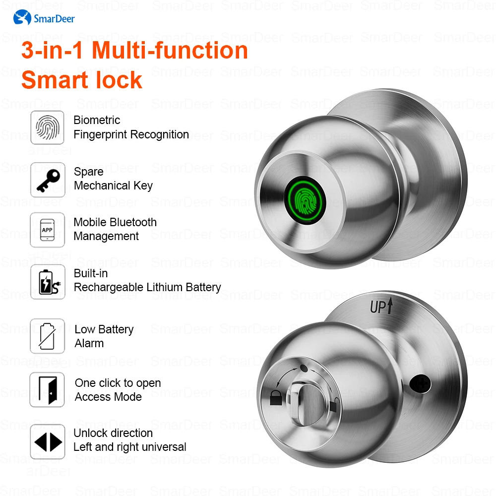 SmarDeer Fingerprint Lock for Tuya Smart Lock with Bluetooth Door Lock Keyless Entry with Fingerprint and Tuya App