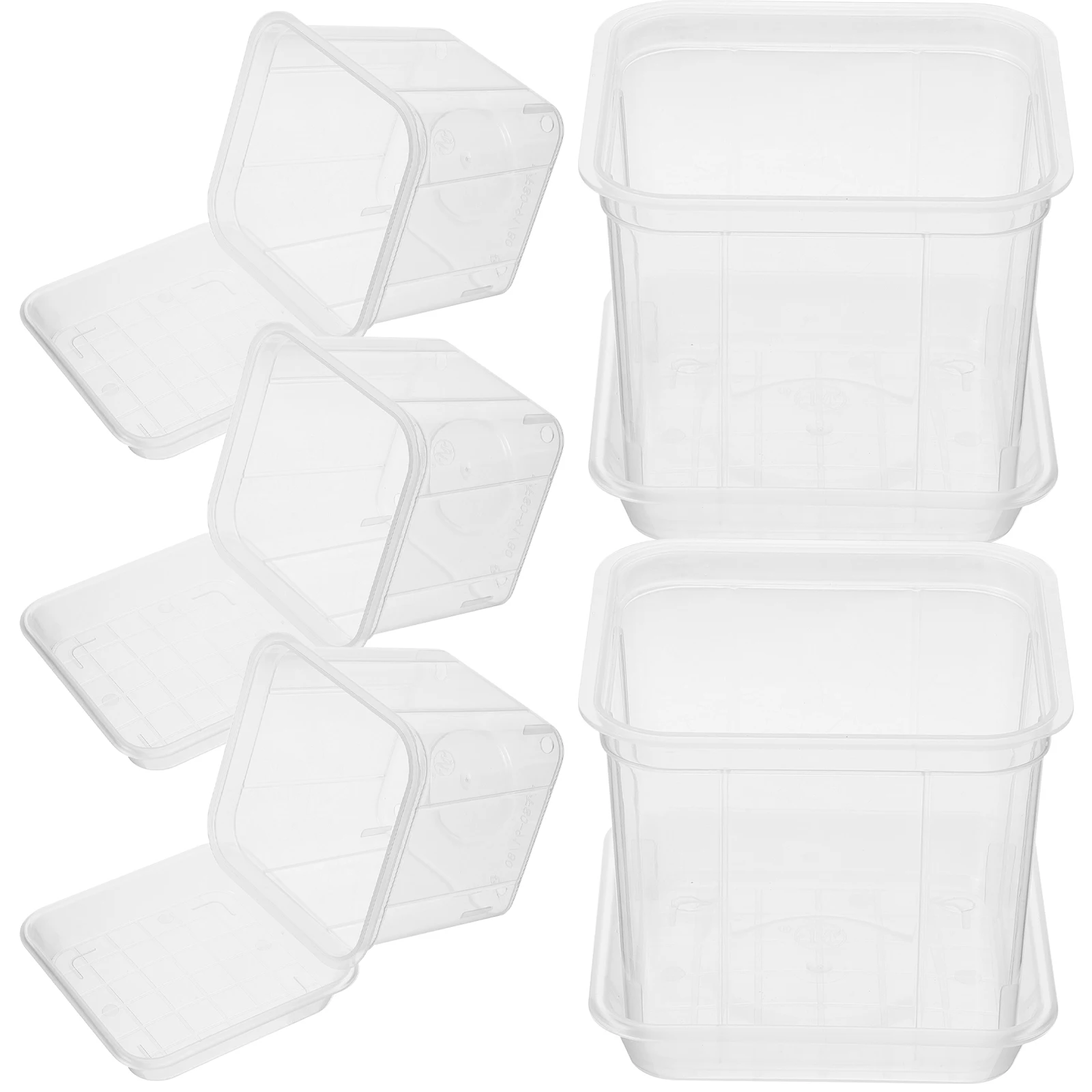 

5 Sets Small Square Plastic Flower Pots Transparent chid Planter Drainage Holes for Plant Decor Gardening Yard
