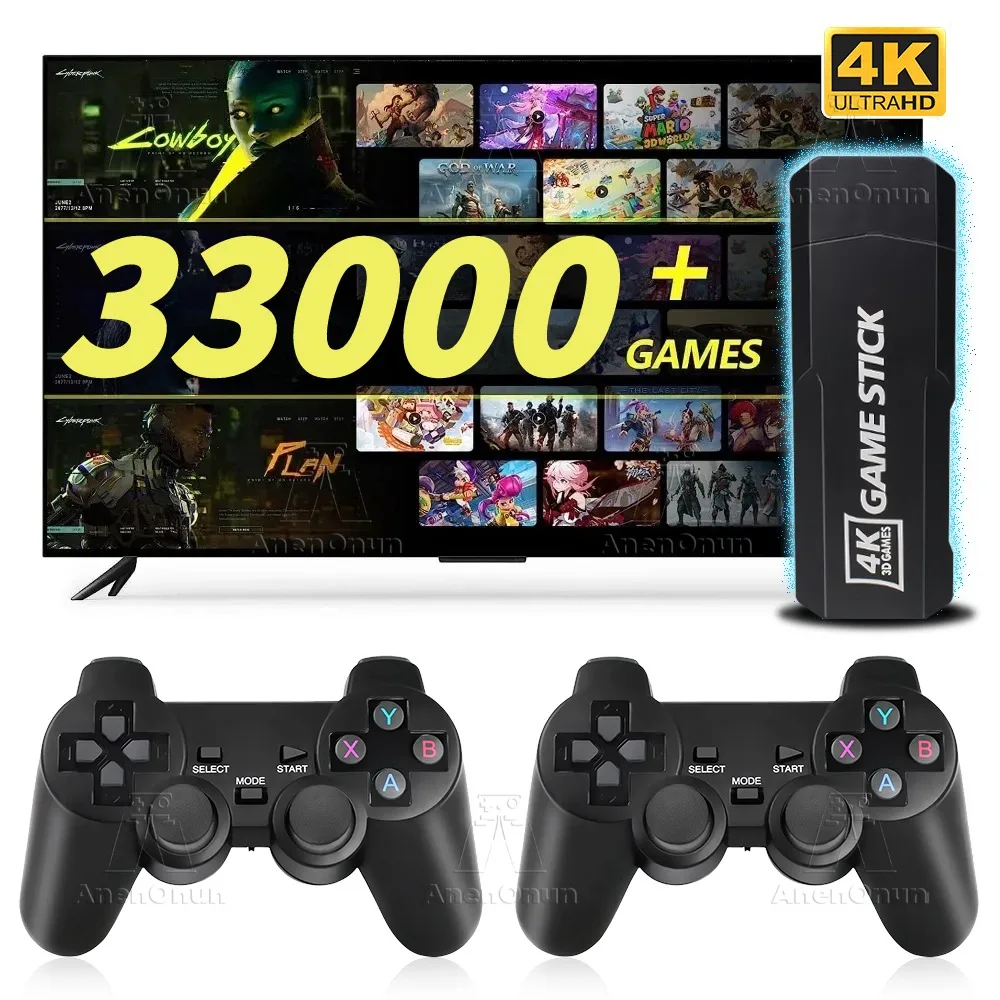 

4K Game Stick 33000+ Games 28 Emulator Emuelec Retro Arcade TV Video Game Console Projector Mini Gaming Machine with 2 Gamepad