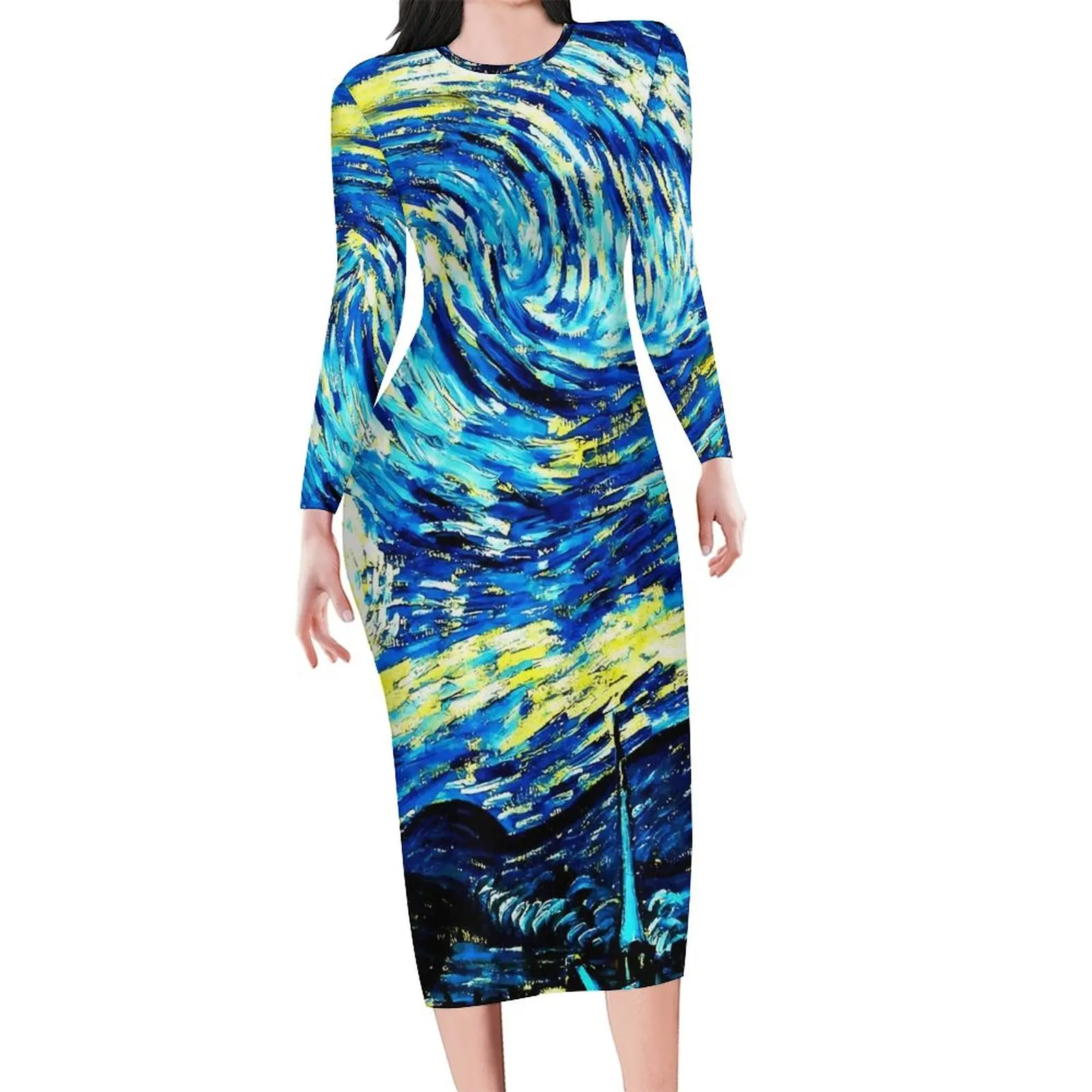 

Vincent Van Gogh Dress Women Starry Night Streetwear Bodycon Dress Summer Long Sleeve Pretty Dresses Graphic Oversized Vestidos