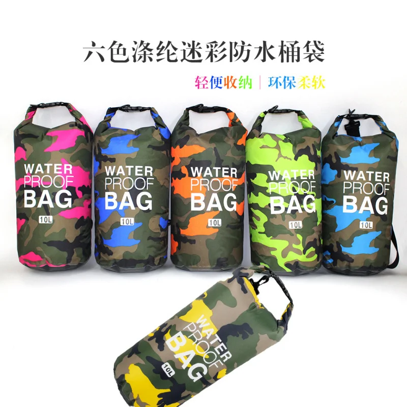 

IPX6 камуфляжная водонепроницаемая сумка для рафтинга, одинарное двойное ведро на плечо, полиэстер, рафтинг, дрифт, пляж, река, хранение