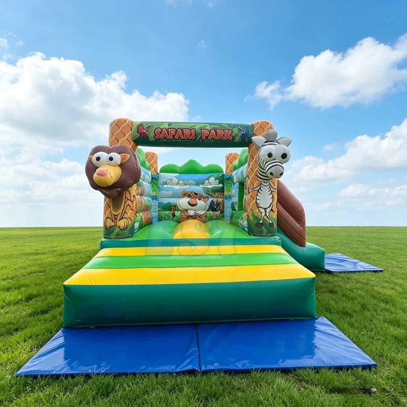 Commercial Inflatables Safari Animals Castle Bouncer Kids PVC Jumper Slide Bounce House Small Playground Use Eco-Friendly CE
