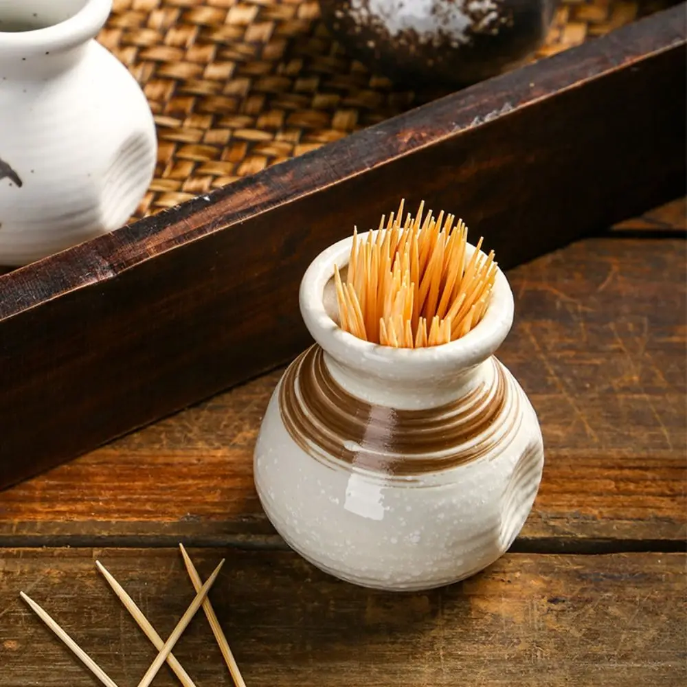 

Japanese Style Ceramic Toothpick Holder Simple Mini Toothpick Dispenser Box Small Vases Decor Retro Cotton Swab Storage Jar