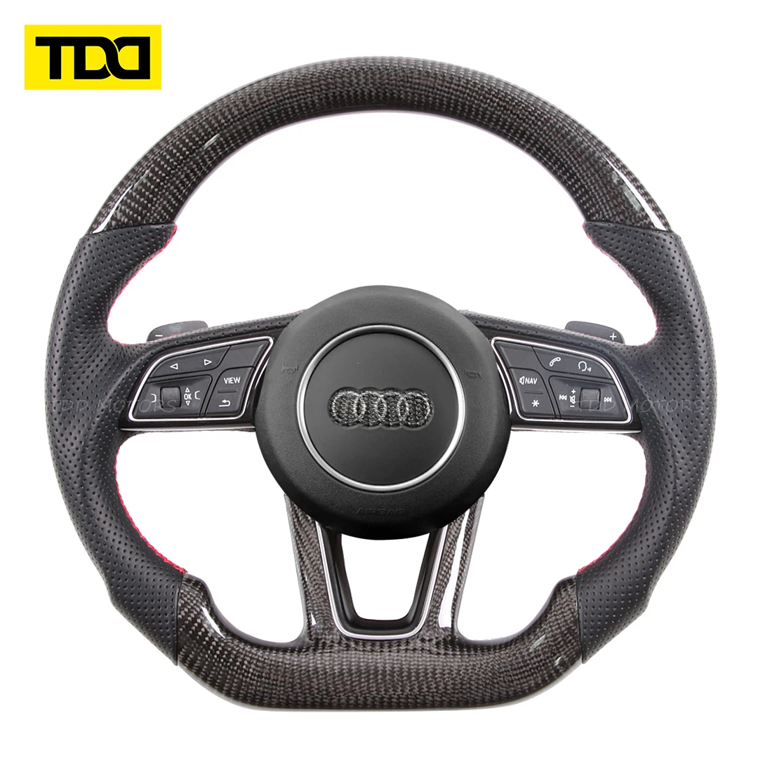 

100% Real carbon fiber steering wheel for Audi B9 B9.5 Series leather perforated steering wheel