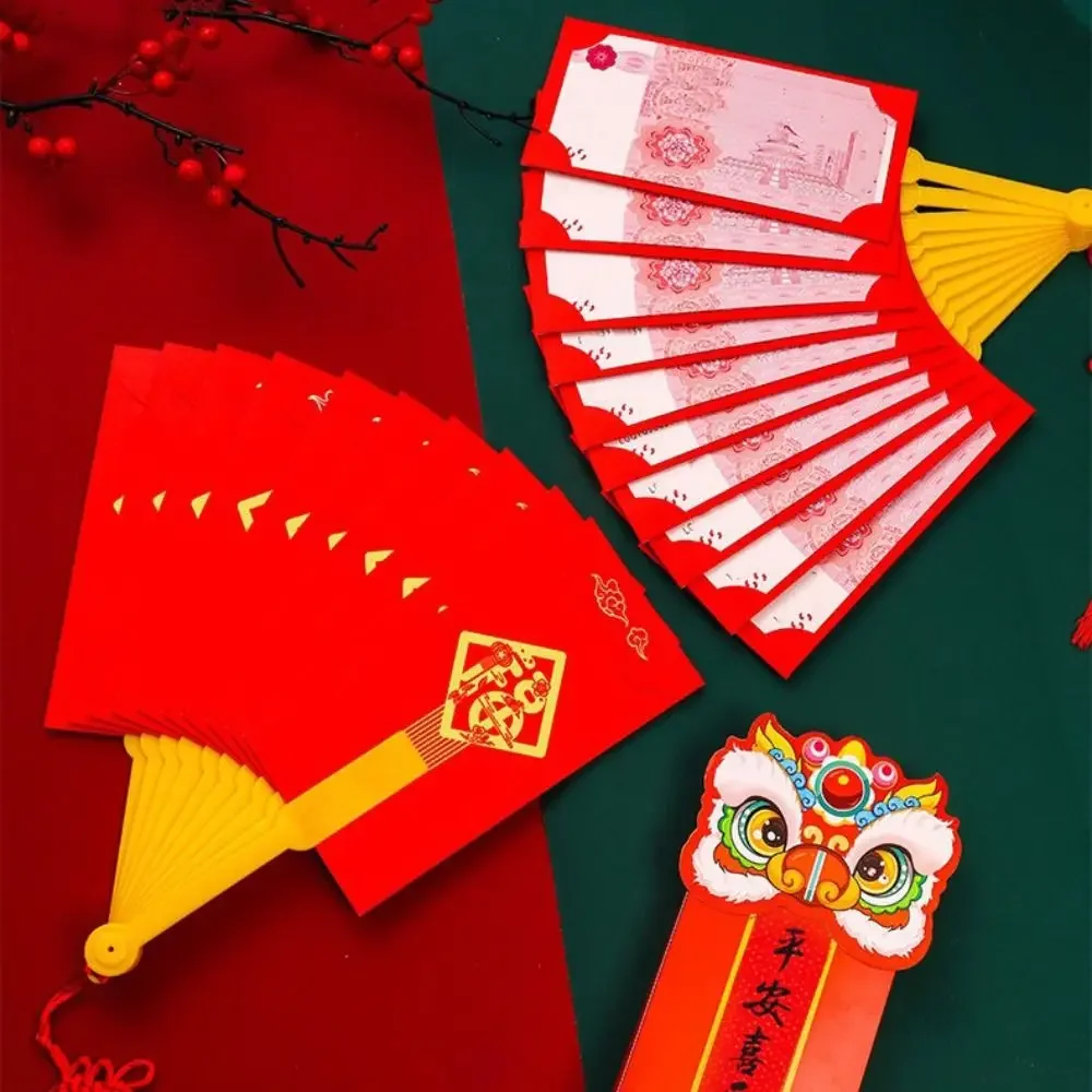 

6/10 Slots Fan Shape Red Envelope Best Wishes Tassel New Year Money Pocket Good Luck Chinese Style Fan Shape HongBao