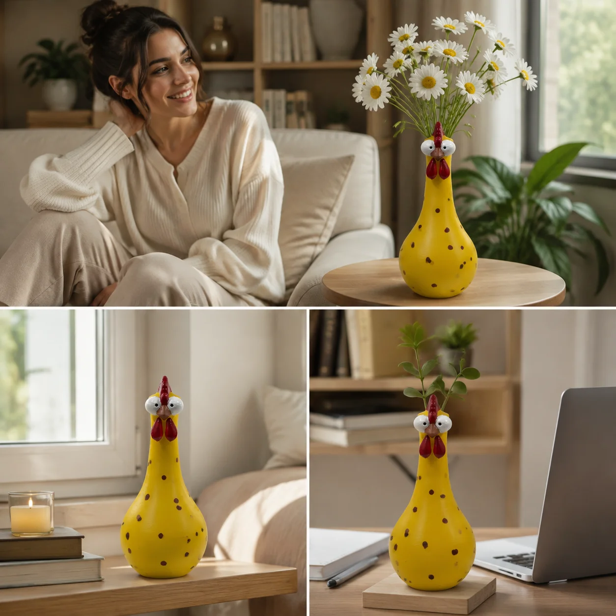 Resin Flower Vase Decorative Figurine for Room Tabletop Ornament Colorful Chicken Sculpture Gift Durable Art