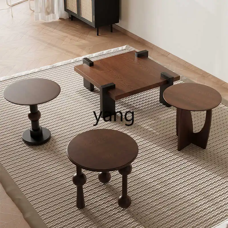 LMM-mesa con borde de madera maciza de estilo medieval retro, mesita para café de sala de estar, cocina y hogar
