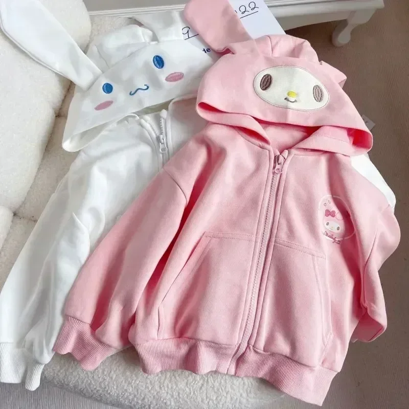 

Sanrio My Melody Sweatshirt Hooded Kawaii Kuromi Cinnamoroll Children Zipper Long Sleeve Warm Coat Purin Plush Girls Hoodie Gift