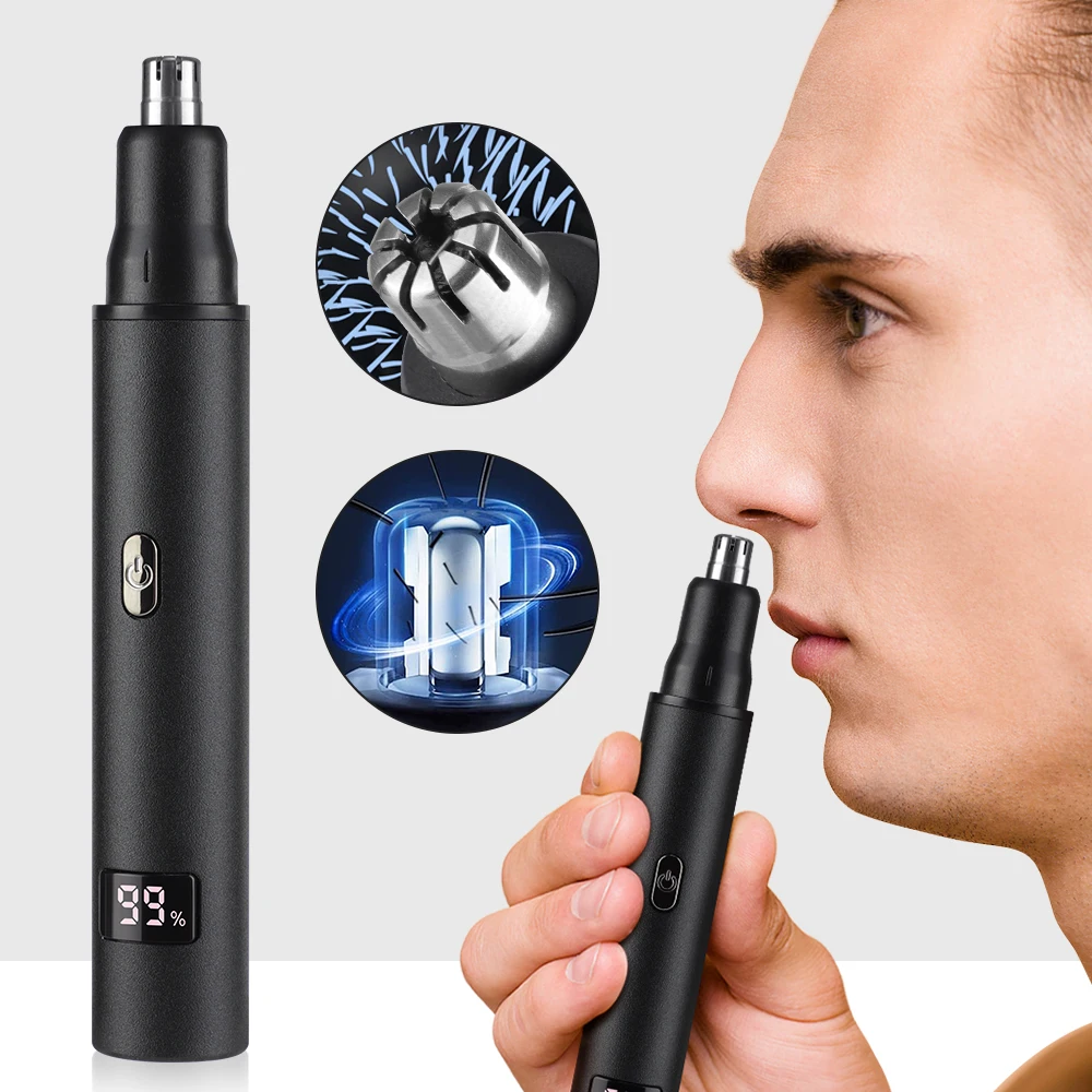 3 in 1 Electric Nose Ear Hair Trimmer for Men LED Display Painless Sideburns Eyebrow Beard Hair Clipper Shaver USB Rechargeable