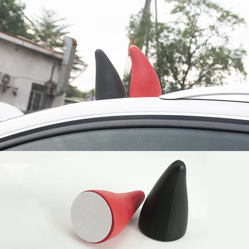 1 paire de cornes de diable 3D, d�coration cr�ative et amusante pour capot de toit de voiture, ornement universel, 12x6.5cm, auto-adh�sif