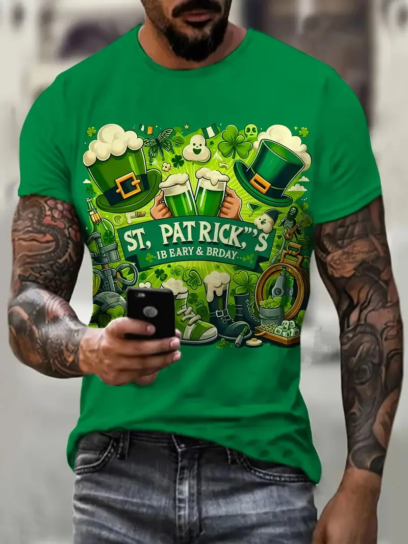 

Мужская футболка с принтом пива на День Святого Патрика, новая повседневная мужская футболка с круглым вырезом и короткими рукавами для вечеринок