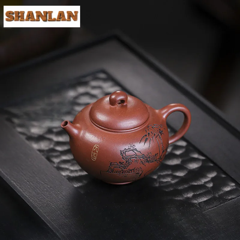 160ml Luxury Yixing Purple Clay Teapots Handmade Round Pot Raw Ore Red Dragon Mud Tea Maker Kettle With Filter Zisha Teaset Gift