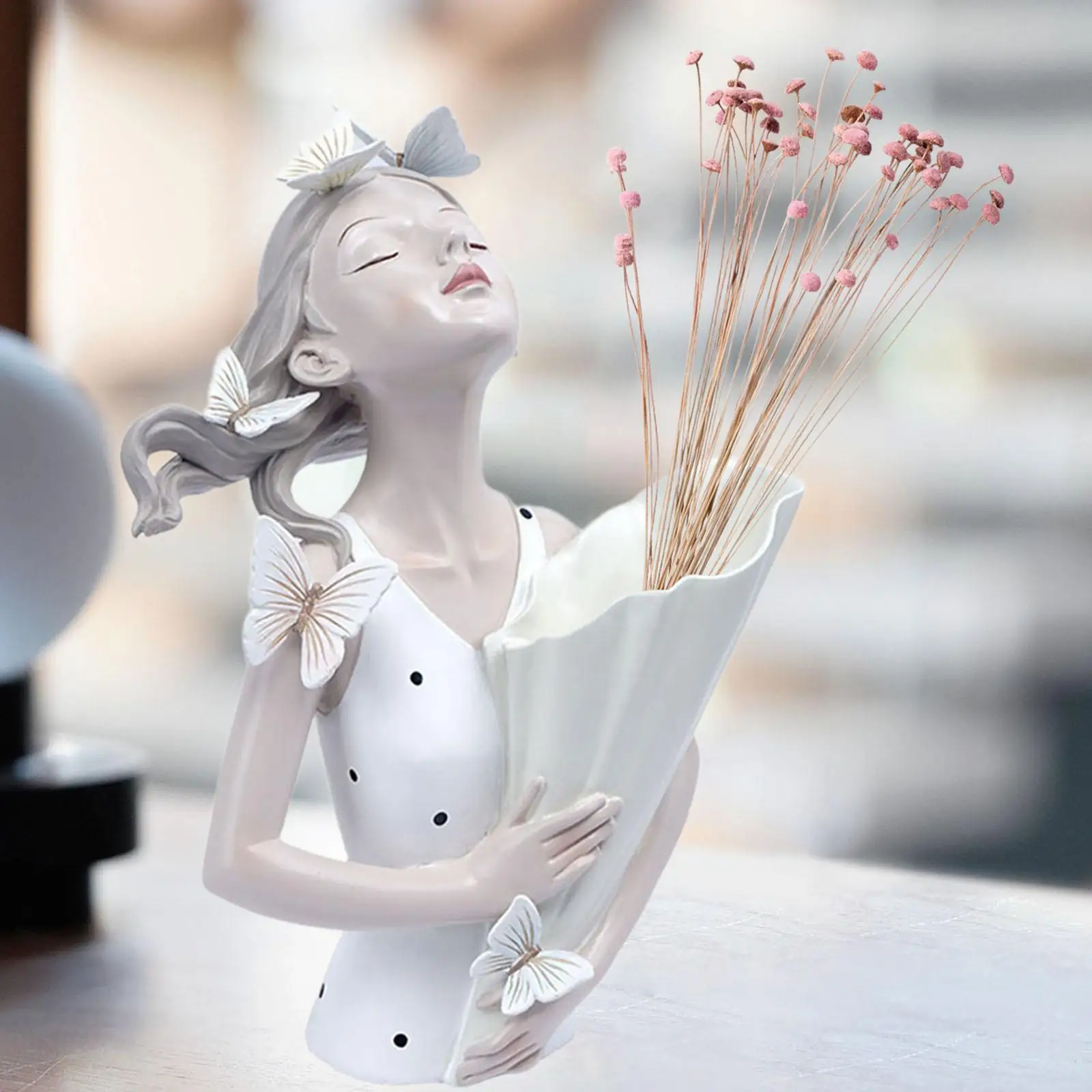 

Girl Statuette Statue Ornaments Birthday Gift Elegant Lovely Home Decoration Flowerpot for Office Night Light Bookcase Women