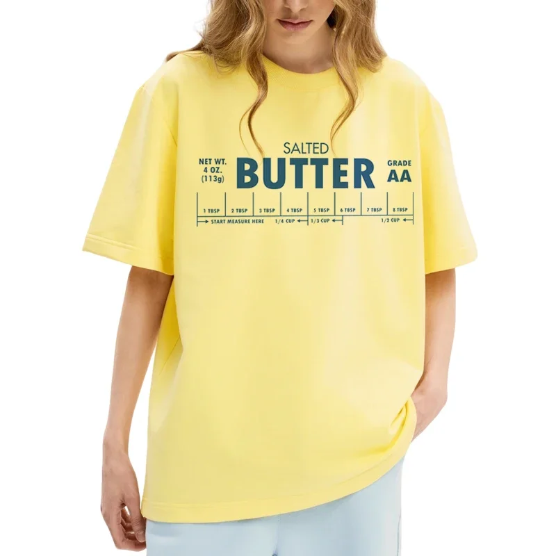 Stick of Butter Print Yellow T-Shirts for Women Cute Funny Butter Lover T Shirt Foodie Graphic Tees Unisex Cool Fashion Top Gift