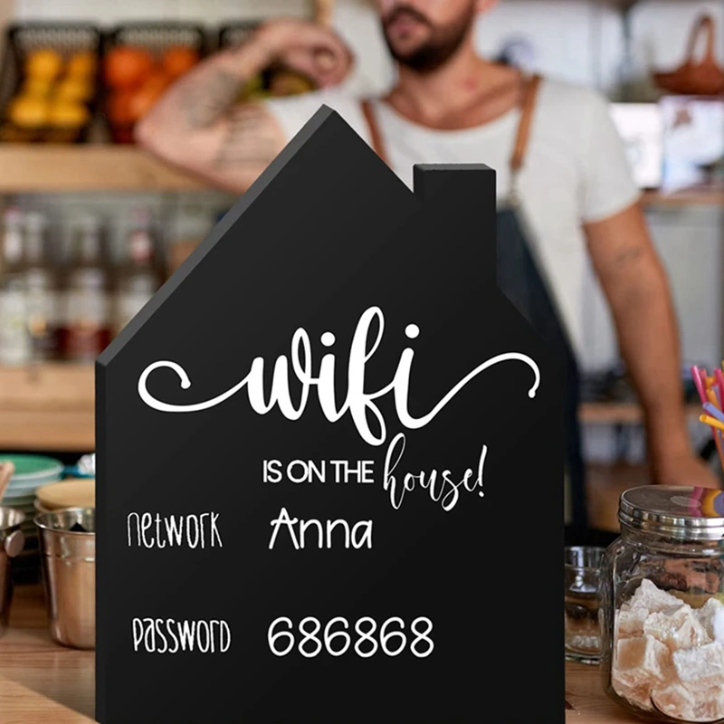 Password Sign Wooden Table Sign Wooden Freestanding Sign with Board Erasable Pen Chalkboard Style Freestanding Sign