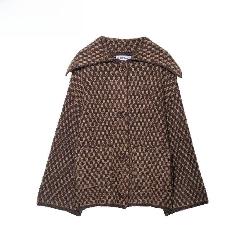 

Свободное вязаное длинное пальто-све с воротником и кет Дизайн из полиэфирного волокна Женская модная верхняя одежда на осенний сезон