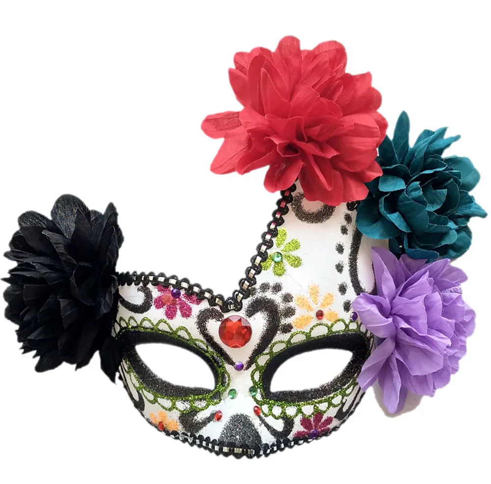 Mexican Day of the Dead Masquerade Ball Mask, Halloween with Floral Ghost Half Face Mask Cosplay Performance Rave Party
