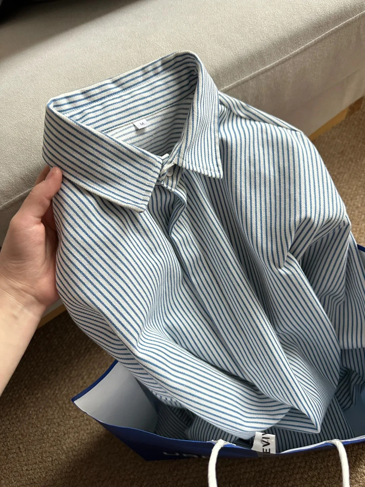 

Blue Vertical Stripes Men's Long Sve irt Spring Japanese Sle Retro Outerwear Early Spring Open Cardigan Top