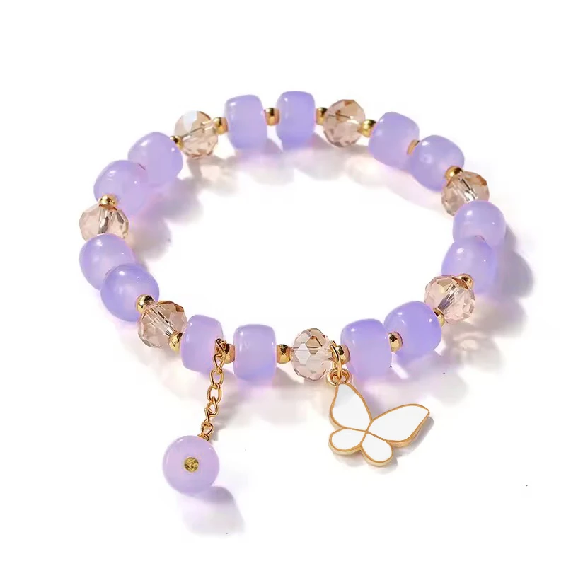 الحلو لون الحلوى تقليد اليشم حجر الزجاج والخرز الكريستالي الفتيات سوار العصرية عقد بحلية متدلية على شكل فراشة لطيف المرأة سوار