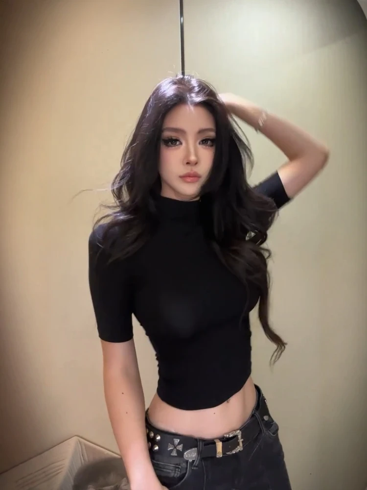 Camiseta Bla Modal Slim Fit para Mujer, Cómoda, Transpirable, Básica, Cuello Redondo, Estilo Coreano, Cinco Cuartos...