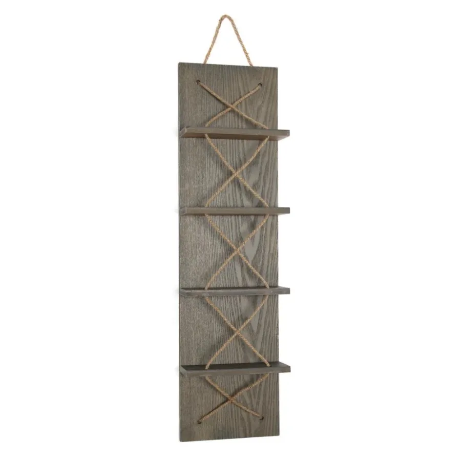 

30 Rustic Gray Nautical Rope Vertical Wall Mounted Wine Rack for Home Bar Kitchen or Dining Room Holds 4 Bottles with Stylish M