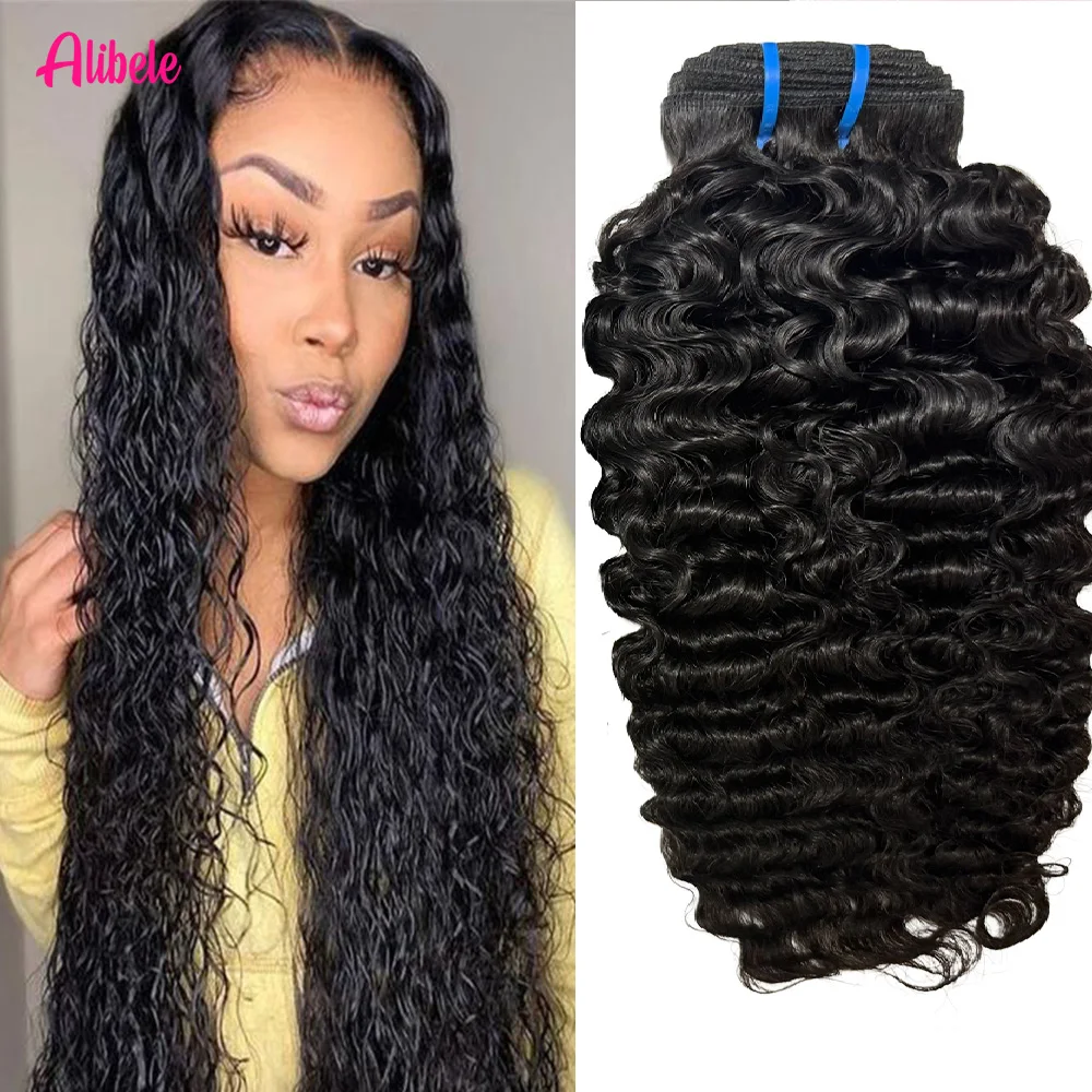 

Alibele натуральные черные бирманские вьющиеся пучки человеческих волос для наращивания натуральных волос с двойным утком, пучки 15A 1/3/4 шт., 12-32 дюйма
