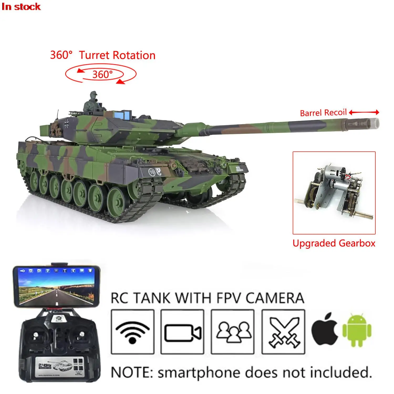 Heng Long 1/16 7.0 Plastikowy Leopard2A6 Radiowy Czołg 3889 FPV SteelGearbox Odpalanie Naboju TH17578