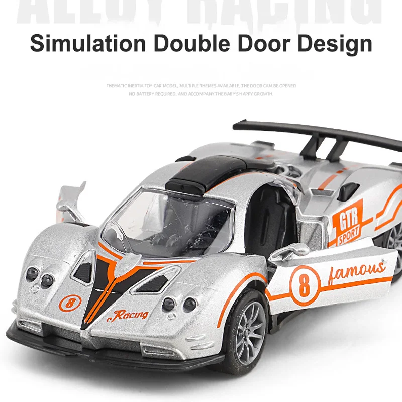 High-simulation Alloy Sports Car Model Double-door Inertia Pull-back Racing Car Toy Desktop Ornaments Children's Birthday Gift