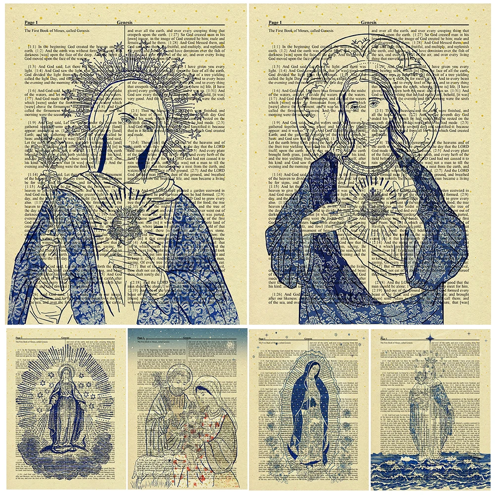 Virgin Mary Heart Jesus Bible Religion Posters Wall Pictures For Living Room Quotes Poster Wall Art Canvas Painting Unframed