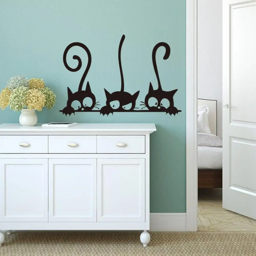 Three Funny Cats Animal Wall Sticker Household Room PVC Window Decals Mural Decoration Removable 3D Wall Stickers Home Decor