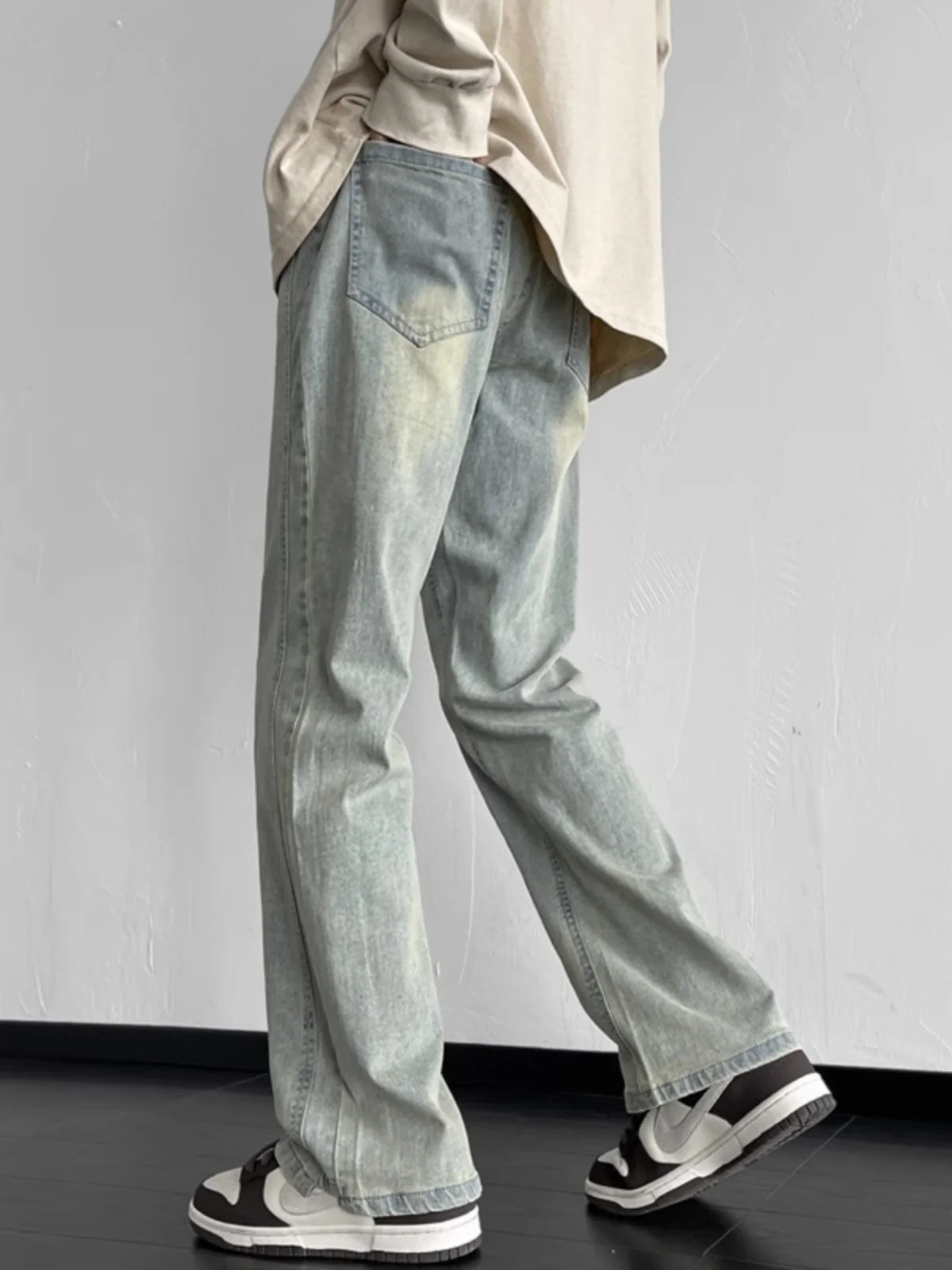 العصرية الأمريكية الرجعية متوهج الجينز الرجال الصيف فضفاض مستقيم شارع العليا ثنى واسعة الساق سراويل تقليدية ملابس الشباب القطن الدنيم